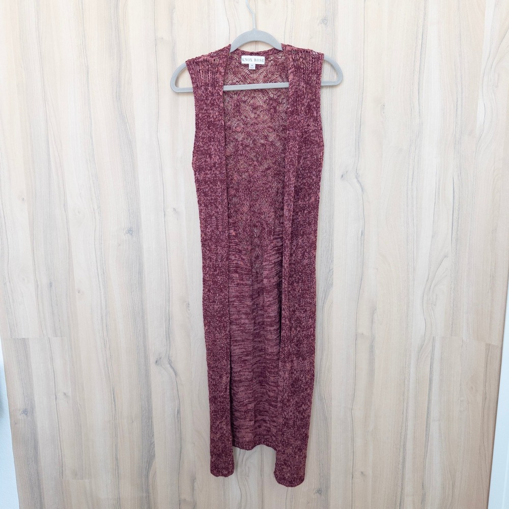 Knox Rose Womens Longline Knit Vest M Burgundy Open Front Boho Western Layering